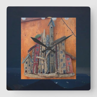 Weathered Wood Wonders – A Charming Handmade Town Square Wall Clock