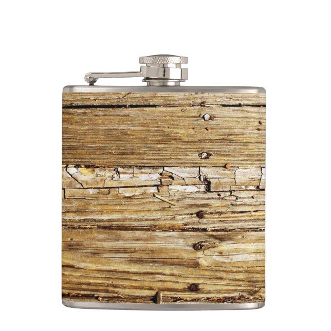 Weathered Wooden Deck Pocket Flask (Front)
