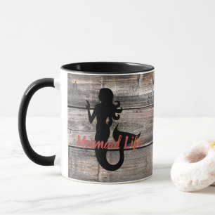 weathered WOODEN PLANKS with mermaid life   Mug