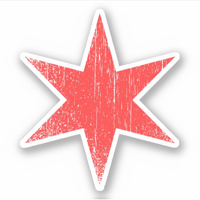Weathered worn Chicago flag star sticker (Front)