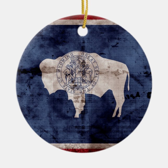 Weathered Wyoming Flag Ceramic Tree Decoration (Front)