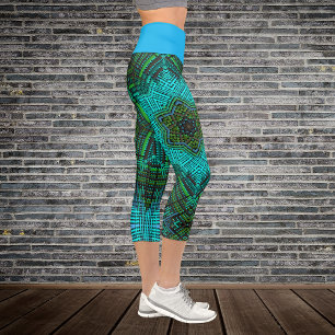 Weave Mandala Blue and Green Capri Leggings