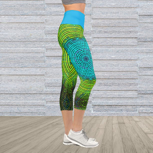 Weave Mandala Blue and Green Capri Leggings