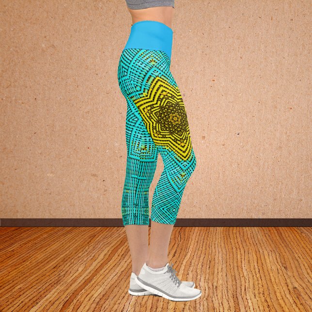 Weave Mandala Blue and Yellow Capri Leggings (Creator Uploaded)
