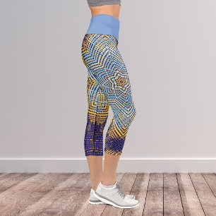 Weave Mandala Blue and Yellow Capri Leggings