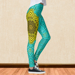 Weave Mandala Blue and Yellow Leggings