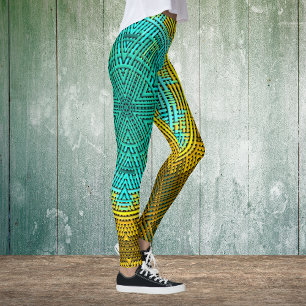 Weave Mandala Blue and Yellow Leggings