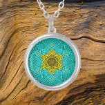 Weave Mandala Blue and Yellow Silver Plated Necklace<br><div class="desc">This funky mandala features blue and yellow in a basket weave style. Psychedelic visuals for the modern hippie or anyone who loves groovy colours.</div>