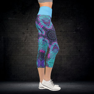Weave Mandala Blue Pink and Purple Capri Leggings