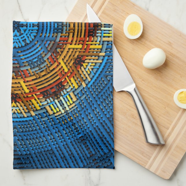 Weave Mandala Blue Yellow and Red Tea Towel (Quarter Fold)