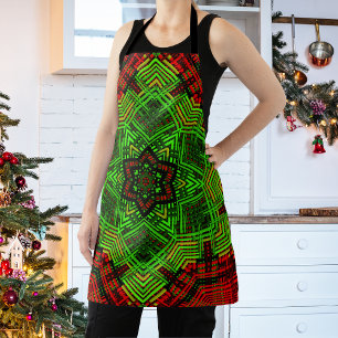 Weave Mandala Flower Red and Green Apron