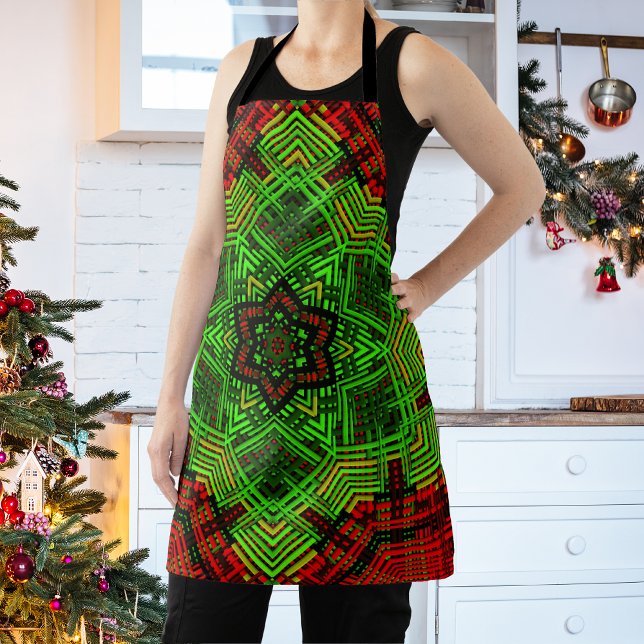 Weave Mandala Flower Red and Green Apron (Creator Uploaded)