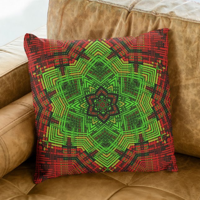 Weave Mandala Flower Red and Green Cushion (Creator Uploaded)
