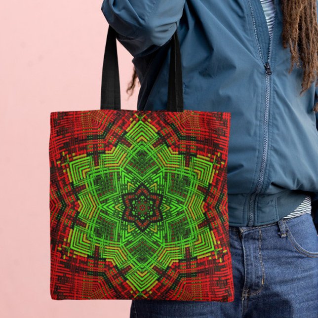 Weave Mandala Flower Red and Green Tote Bag (Creator Uploaded)
