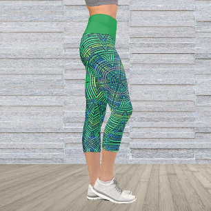 Weave Mandala Green and Blue Capri Leggings