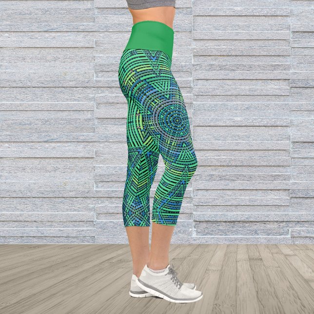 Weave Mandala Green and Blue Capri Leggings (Creator Uploaded)