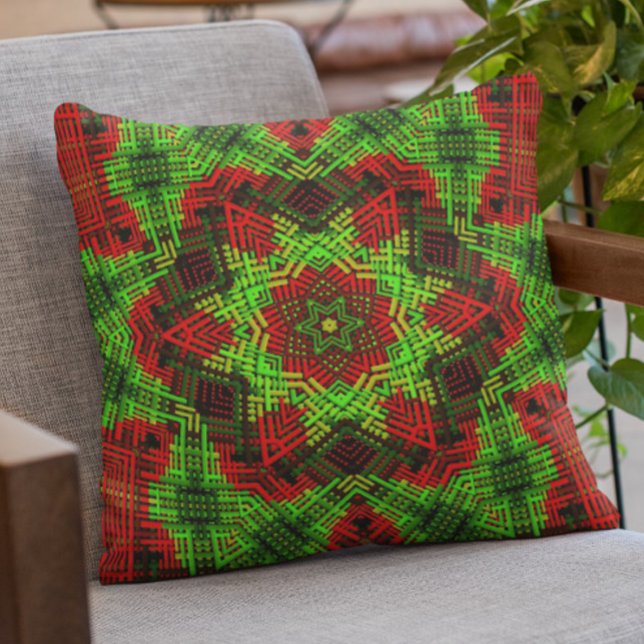 Weave Mandala Green and Red Cushion (Creator Uploaded)