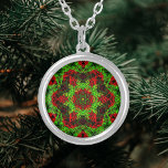 Weave Mandala Green and Red Silver Plated Necklace<br><div class="desc">This funky mandala features festive green and red in a basket weave style. Psychedelic visuals for the modern hippie or anyone who loves groovy colours.</div>