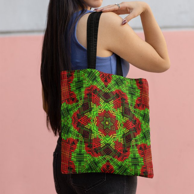 Weave Mandala Green and Red Tote Bag (Creator Uploaded)