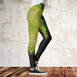 Weave Mandala Green and Yellow Leggings