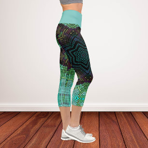 Weave Mandala Green Blue and Purple Capri Leggings