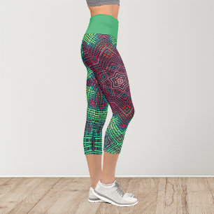 Weave Mandala Green Blue and Red Capri Leggings
