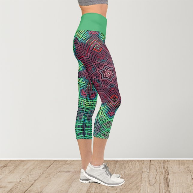 Weave Mandala Green Blue and Red Capri Leggings (Creator Uploaded)