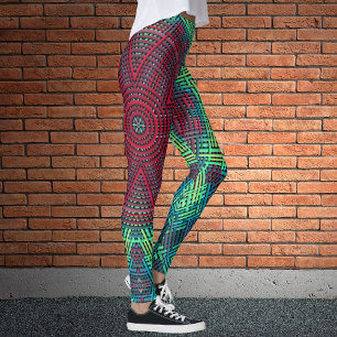 Weave Mandala Green Blue and Red Leggings