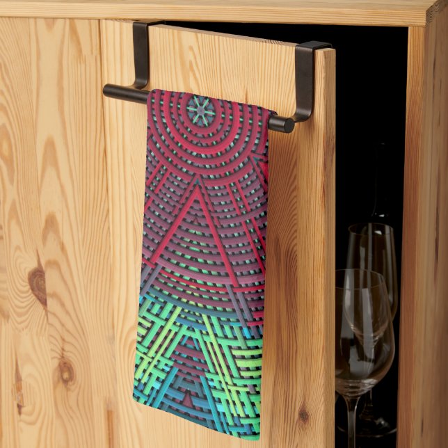 Weave Mandala Green Blue and Red Tea Towel (Thirds Fold)