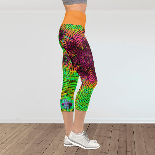 Weave Mandala Green Orange and Pink Capri Leggings
