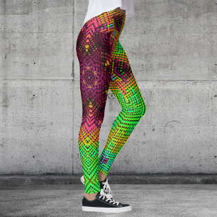 Weave Mandala Green Orange and Pink Leggings