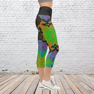Weave Mandala Green Orange and Purple Capri Leggings