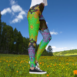 Weave Mandala Green Orange and Purple Leggings