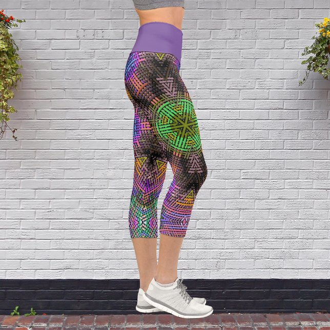 Weave Mandala Green Pink and Blue Capri Leggings (Creator Uploaded)
