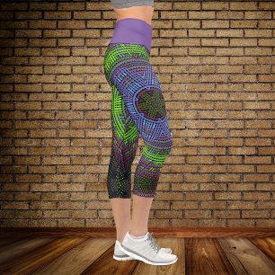 Weave Mandala Green Purple and Blue Capri Leggings