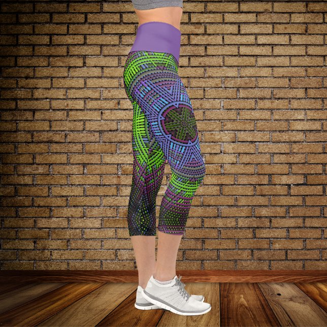 Weave Mandala Green Purple and Blue Capri Leggings (Creator Uploaded)