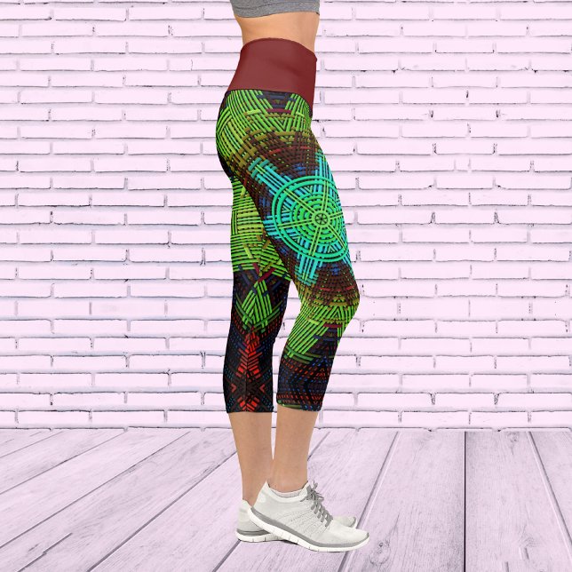 Weave Mandala Green Red and Blue Capri Leggings (Creator Uploaded)