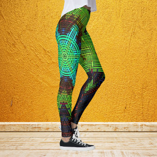 Weave Mandala Green Red and Blue Leggings