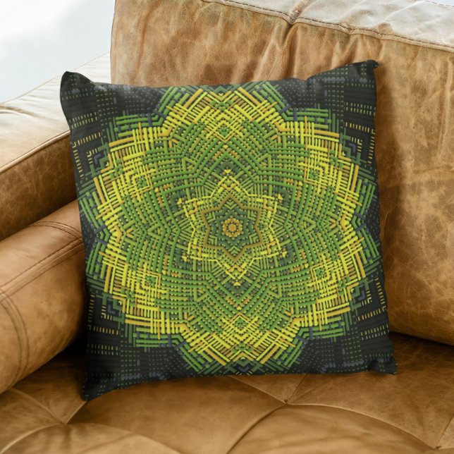 Weave Mandala Green Yellow and Black Cushion (Creator Uploaded)