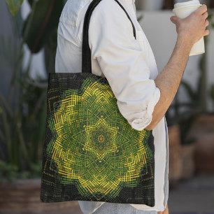 Weave Mandala Green Yellow and Black Tote Bag