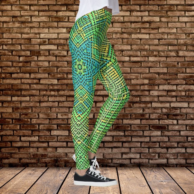 Weave Mandala Green Yellow and Blue Leggings (Creator Uploaded)