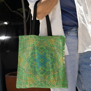 Weave Mandala Green Yellow and Blue Tote Bag