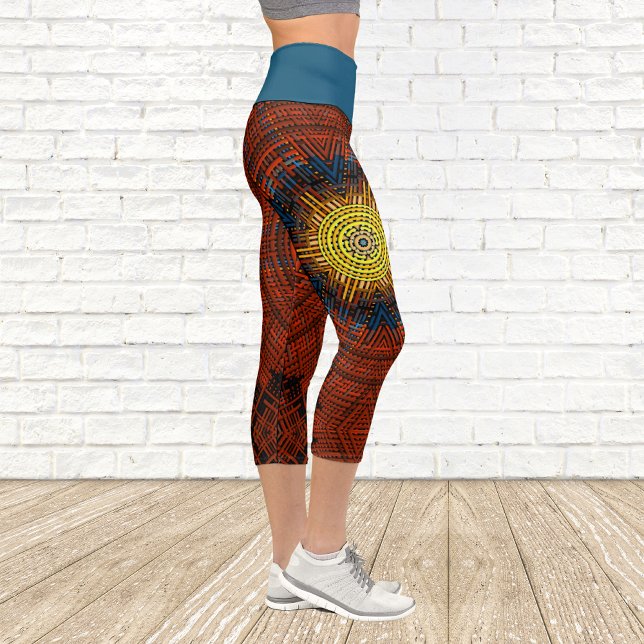Weave Mandala Orange Yellow and Blue Capri Leggings (Creator Uploaded)