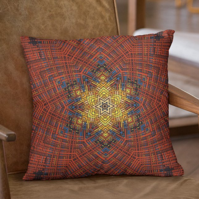 Weave Mandala Orange Yellow and Blue Cushion (Creator Uploaded)