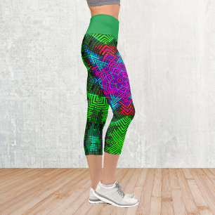 Weave Mandala Pink Blue and Green Capri Leggings
