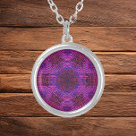 Weave Mandala Pink Purple and Blue Silver Plated Necklace<br><div class="desc">This funky mandala features pink,  purple,  and blue in a basket weave style. Psychedelic visuals for the modern hippie or anyone who loves groovy colours.</div>