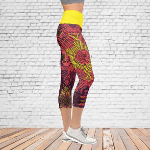 Weave Mandala  Pink Purple and Yellow Capri Leggings