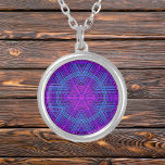 Weave Mandala Purple Pink and Blue Silver Plated Necklace<br><div class="desc">This funky mandala features purple,  pink,  and blue in a basket weave style. Psychedelic visuals for the modern hippie or anyone who loves groovy colours.</div>