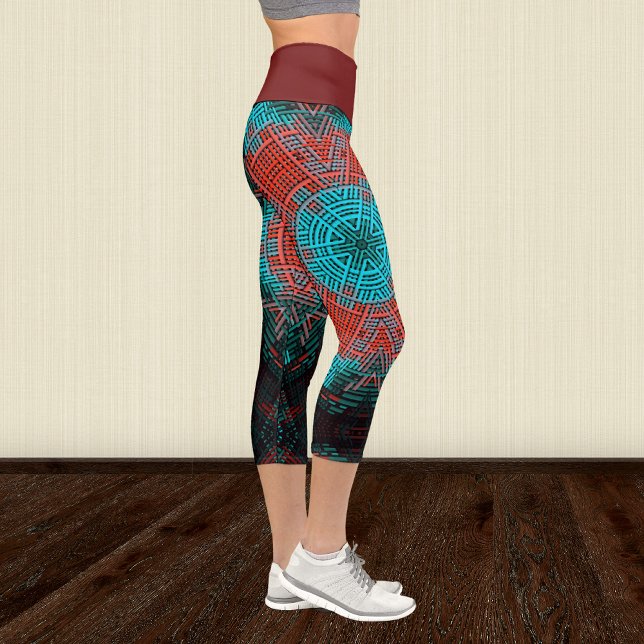 Weave Mandala Red and Blue Capri Leggings (Creator Uploaded)