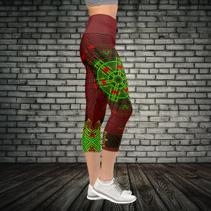 Weave Mandala Red and Green Capri Leggings